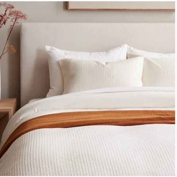 Quince Organic Luxe Honeycomb Sham Set of 2 Standard Undyed Pillow Cases Cream - Picture 5 of 9